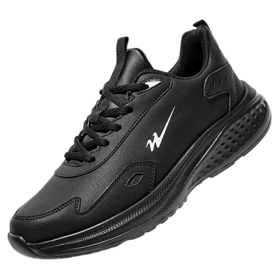 双星黑色男鞋皮面防水大码运动鞋