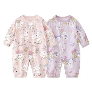 婴儿连体衣薄款夏季女宝宝衣服长袖新生婴幼儿空调服哈衣爬服洋气