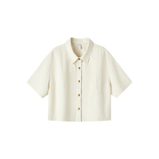 [商场同款]森马中袖衬衫女短款小个子宽松夏2025新款外套短袖衬衣