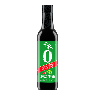 千禾减盐35%生抽酱油500ml/瓶家用酿造黄豆味精头道零添加凉拌