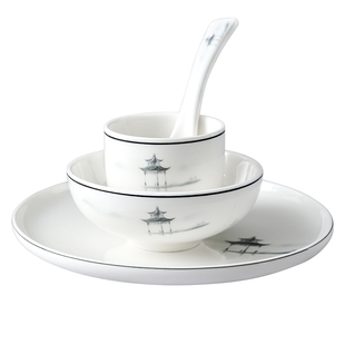 酒店摆台餐具套装用品三四件套饭店中式陶瓷盘碗碟定制印店名logo