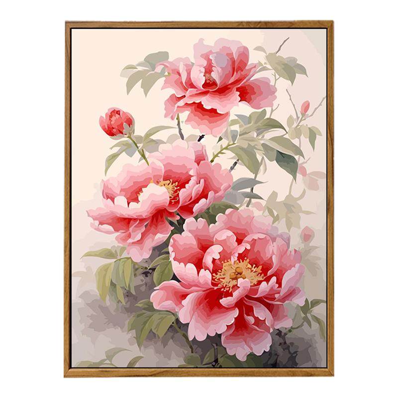 新中式牡丹花卉数字油彩画DIY