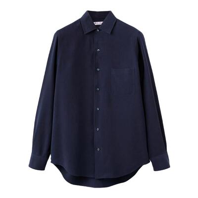 Loro Piana/诺悠翩雅男装尖领长袖蓝色丝绸商务休闲百搭衬衫