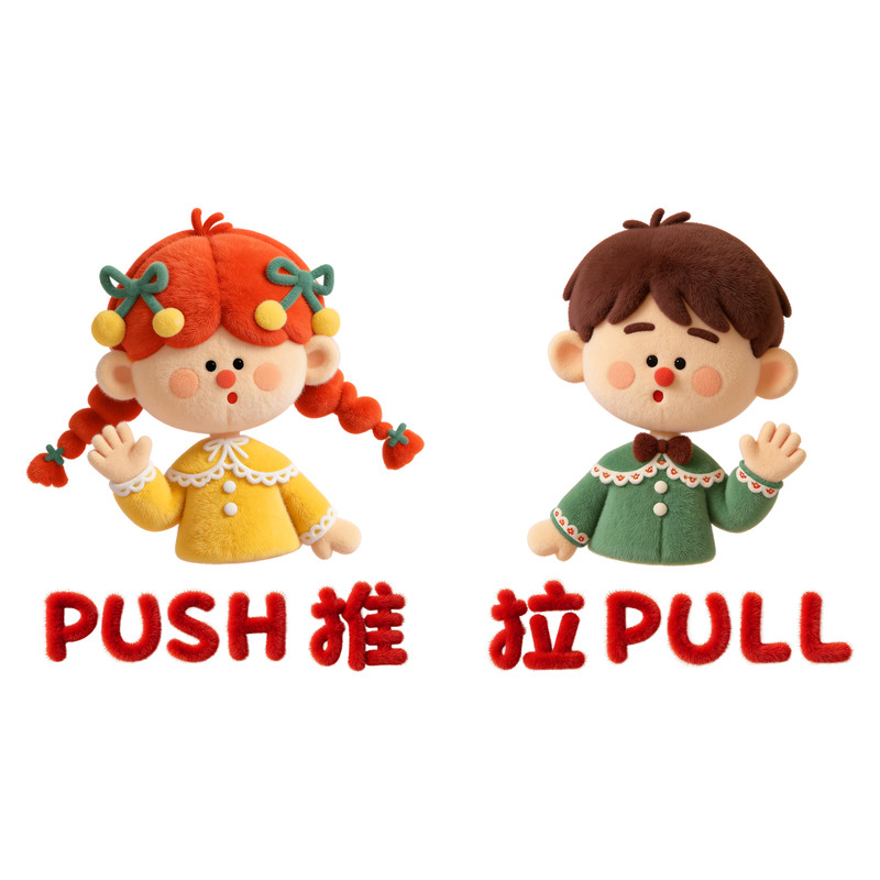 推拉门静电贴商铺左右移门可爱字玻璃门贴纸提示贴防撞标识防撞贴