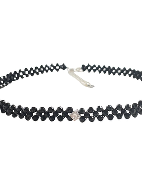 小众设计纯银皓石锁骨链黑尖晶女