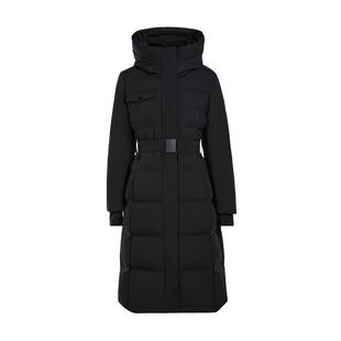 FIVE PLUS高领连帽长款羽绒服大衣女鸭绒户外工装加厚外套腰带冬