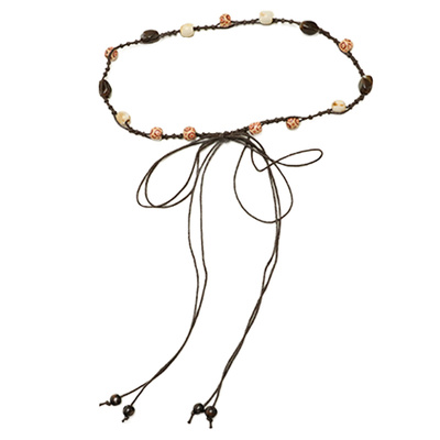 编织棕色民族风串珠细款腰绳