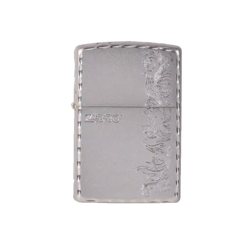 zippo打火机正品镀银精雕唐草