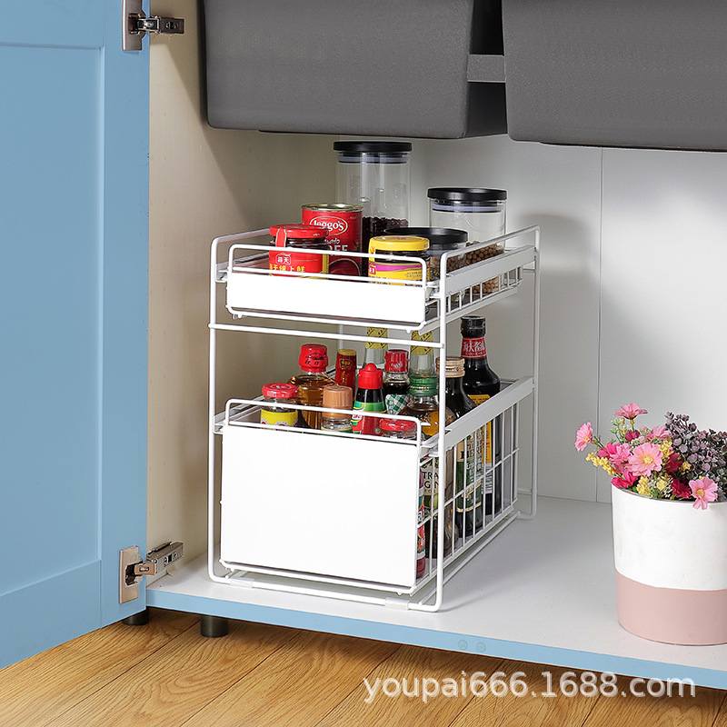 厨房下水槽置物架储物柜架橱柜推拉抽落地式储物下伸缩收纳拉多层