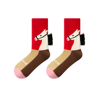 派米本命年红色袜子女秋冬中筒袜