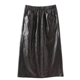 欧洲站油蜡真皮绵羊皮高腰半身裙休闲女中长款皮裙子2025秋冬新款