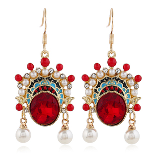 中国风刀马旦复古京剧脸谱耳环女气质长款流苏耳钉红色新潮耳饰品