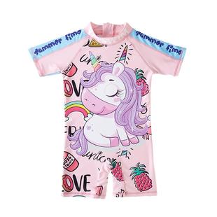 儿童泳衣女孩ins 女童速干防晒连体冲浪服游泳裤宝宝可爱卡通泳装