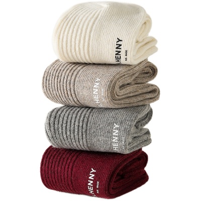 高品质秋冬羊毛粗线竖条袜子