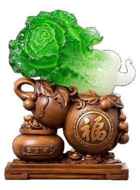 招财玉白菜摆件客厅装饰工艺品电视柜隔断柜摆饰家居饰品新家入住