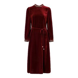 水墨佳人复古宫廷风丝绒连衣裙女收腰系带刺绣装饰端庄大气减龄