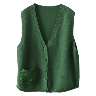 园园美衣新款复古棉线针织马甲女文艺钩花袋无袖外搭开衫马夹上衣