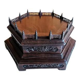 六边形佛像底座黑檀实木摆件花瓶奇石工艺品托架花盆底托