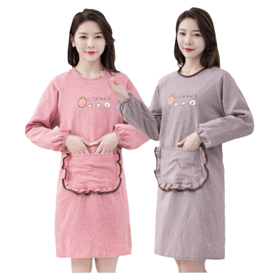 工作厨房防污耐用纯棉长袖反穿衣