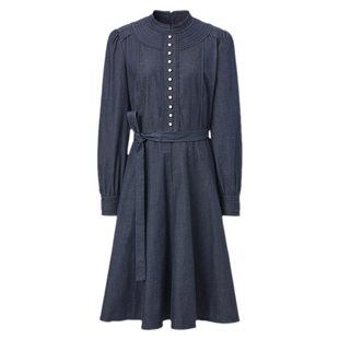 VGRASS维格娜丝春季新款棉混纺高腰线插片小A字裙收腰连衣裙