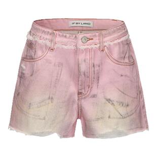 IF BY LAND幻影彩牛系列LOOKNOW2025春新款浅粉色脏脏牛仔裤短裤