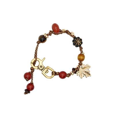 LAZY CIRCLES花舞枫叶钥匙扣手链女手工编织天然石串珠包挂配饰