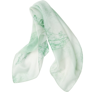 【微瑕】100%桑蚕丝青青竹影真丝小方巾女士高档春秋薄款丝巾围巾