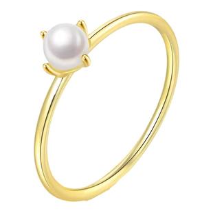 金色小清新日式一颗强光小珍珠四爪气质正圆无暇戒指超仙简约叠戴