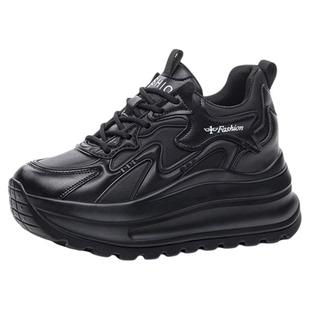 8cm松糕厚底休闲鞋女2026新款冬加绒内增高女鞋小个子真皮运动鞋