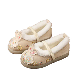 汉服鞋子女童冬季加绒小兔老北京布鞋宝宝手工儿童绣花鞋保暖棉鞋