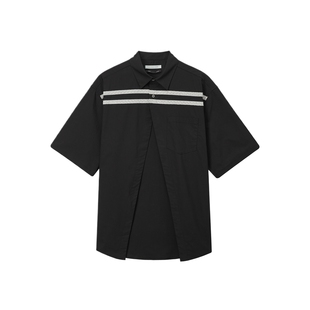 IT THE WORLD IS YOUR OYSTER男高开叉宽松短袖衬衫新款复古时髦