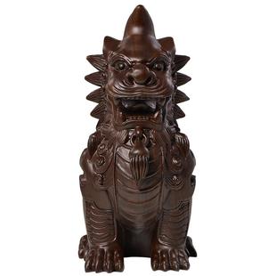 黑檀木雕龙生九子獬豸摆件实木家居客厅玄关装饰灵兽摆设律师送礼