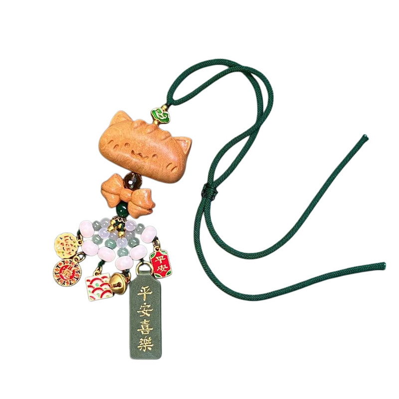 祺安福檀木小猫后视镜车挂保平安