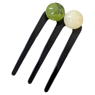 新中式u型珠珠三齿发簪女国风高级感盘发簪子插梳丸子头发卡发钗