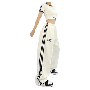 ROKBBK－K/布韩街舞hiphop三条杠运动裤爵士舞jazz裤子女黑色白色
