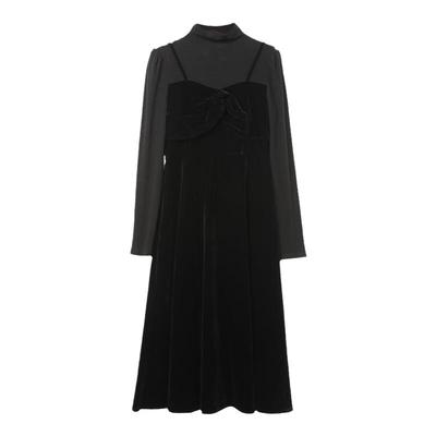 西町村屋叠穿设计长袖连衣裙女