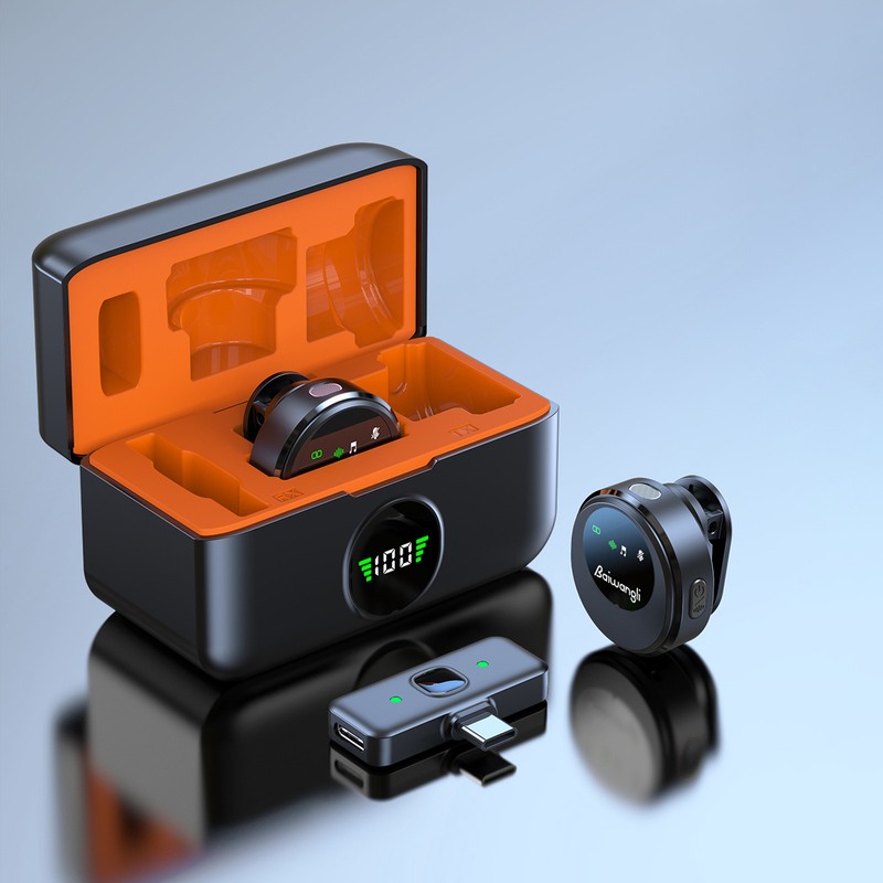 私模无线领夹麦克风智能降噪吸收迷你远距离音清晰话筒磁一拖二