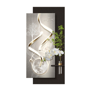 现代轻奢玄关装饰画带灯发光走廊过道挂画入户门厅竖版背景墙壁画