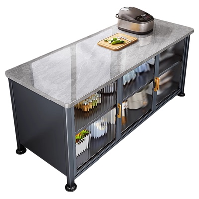 厨房置物架落地碳钢餐边柜微波炉烤箱岩板切菜台厨房储物台面橱柜