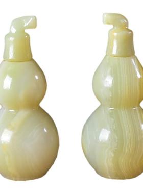 玉石阿富汗玉小葫芦牙签盒摆件牙签罐白玉青玉牙签盅牙签筒工艺品