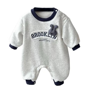 韩国童装2026秋冬新款一体绒连体衣小孩子卡通潮款爬服外贸出口潮