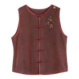 限量-原创设计冬季新款新中式双面摇粒绒圆领马甲加厚手绣马夹女