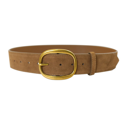 二层牛皮麂皮绒宽版皮带女士