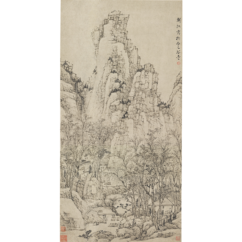 名画高清复制渐江弘仁黄山云谷寺静思图国画山水画微喷字画装饰画