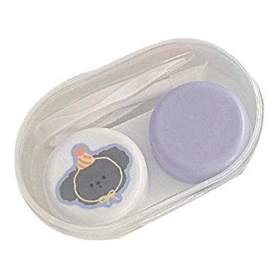 可爱卡通多彩小狗美瞳盒隐形眼镜伴侣盒护理盒小巧便携款单个装