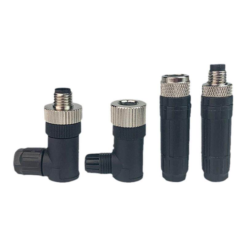 M12航空插头防水连接器3芯4针5孔8P公母对接直弯接头接近开关传感