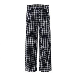 F383 2026复古格子休闲裤宽松慵懒风阔腿直筒拖地裤赵露思同款