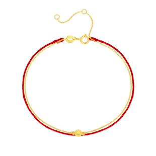 周大生黄18K金手链细链双层叠戴本命年红绳手绳情人节新年礼物