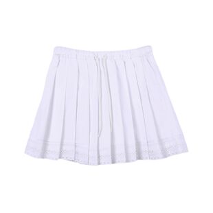 DeesseSicile 漫女高校甜美风白色下摆镂空钩花百褶裙A字半身裙女