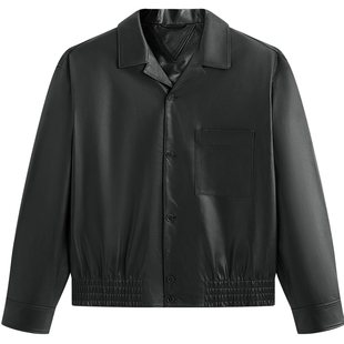 【锋度皮衣】太平鸟男装山羊皮外套短款翻领真皮夹克B1BDF4F16